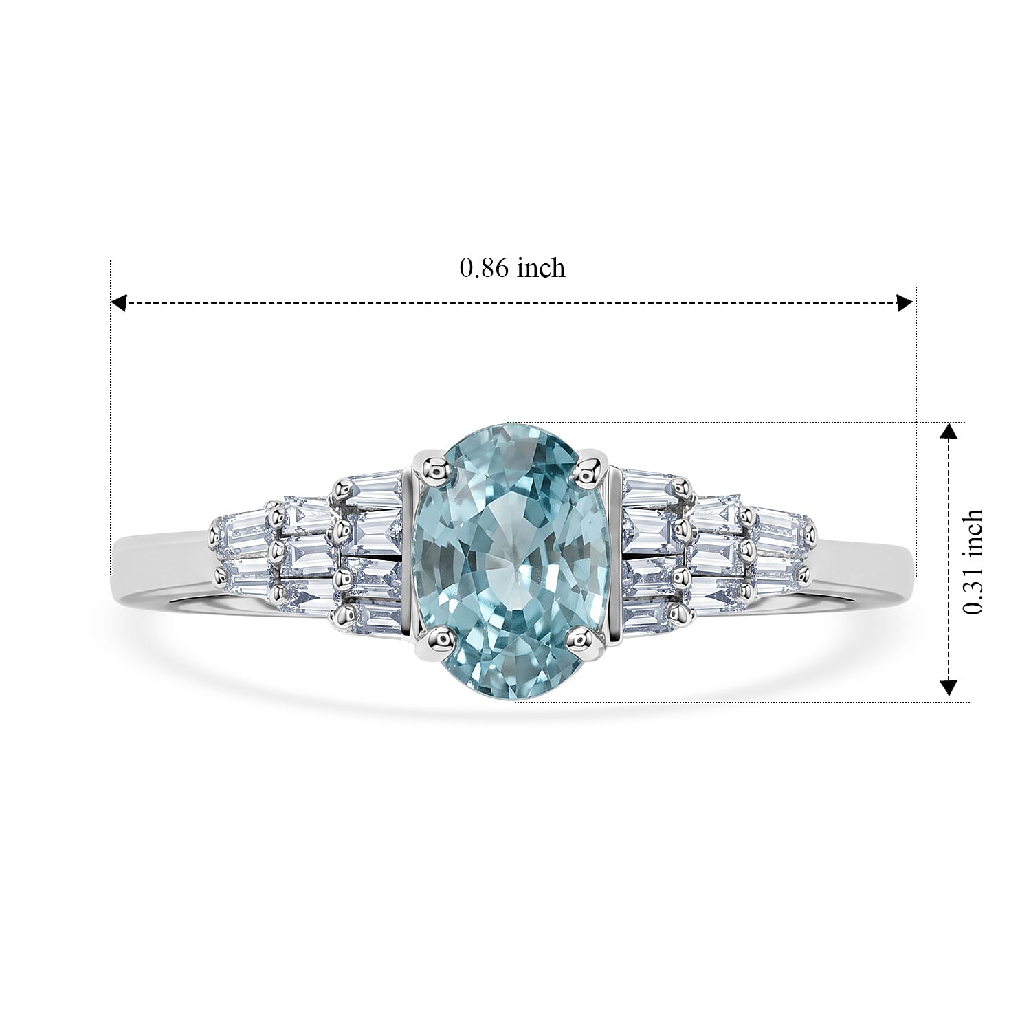 D'Joy - Blue Zircon & White Diamond Ballerina Ring in Rhodium Overlay Sterling Silver 1.46 Ct.
