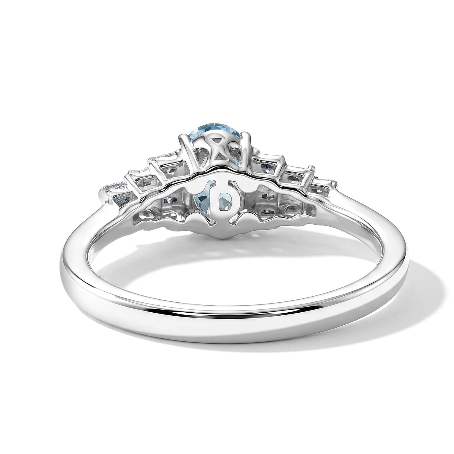 D'Joy - Blue Zircon & White Diamond Ballerina Ring in Rhodium Overlay Sterling Silver 1.46 Ct.