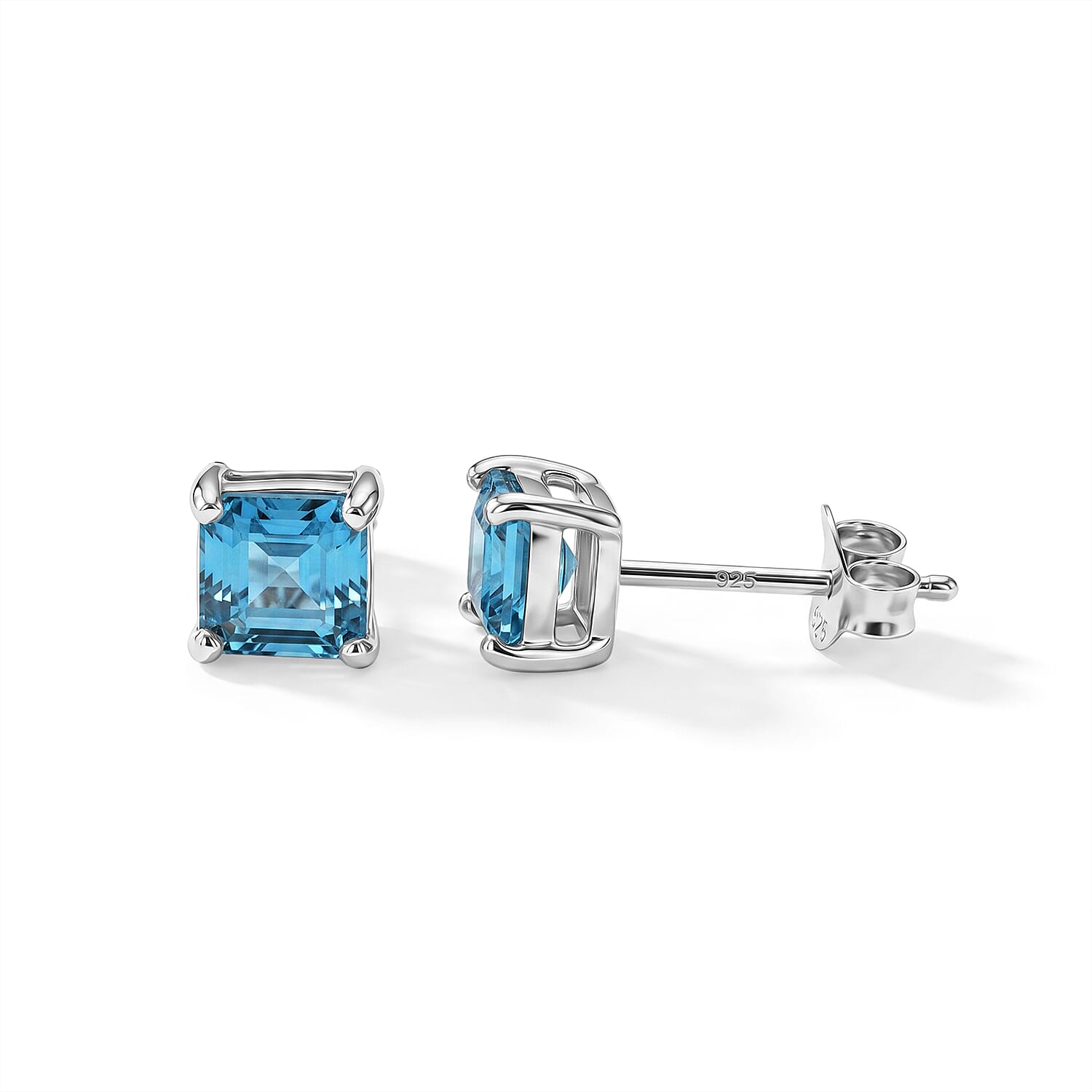 D'Joy - AAA RatanakirI Blue Zircon Solitaire Stud Earring with Push Back in Rhodium Overlay Sterling Silver 2.00 Ct.