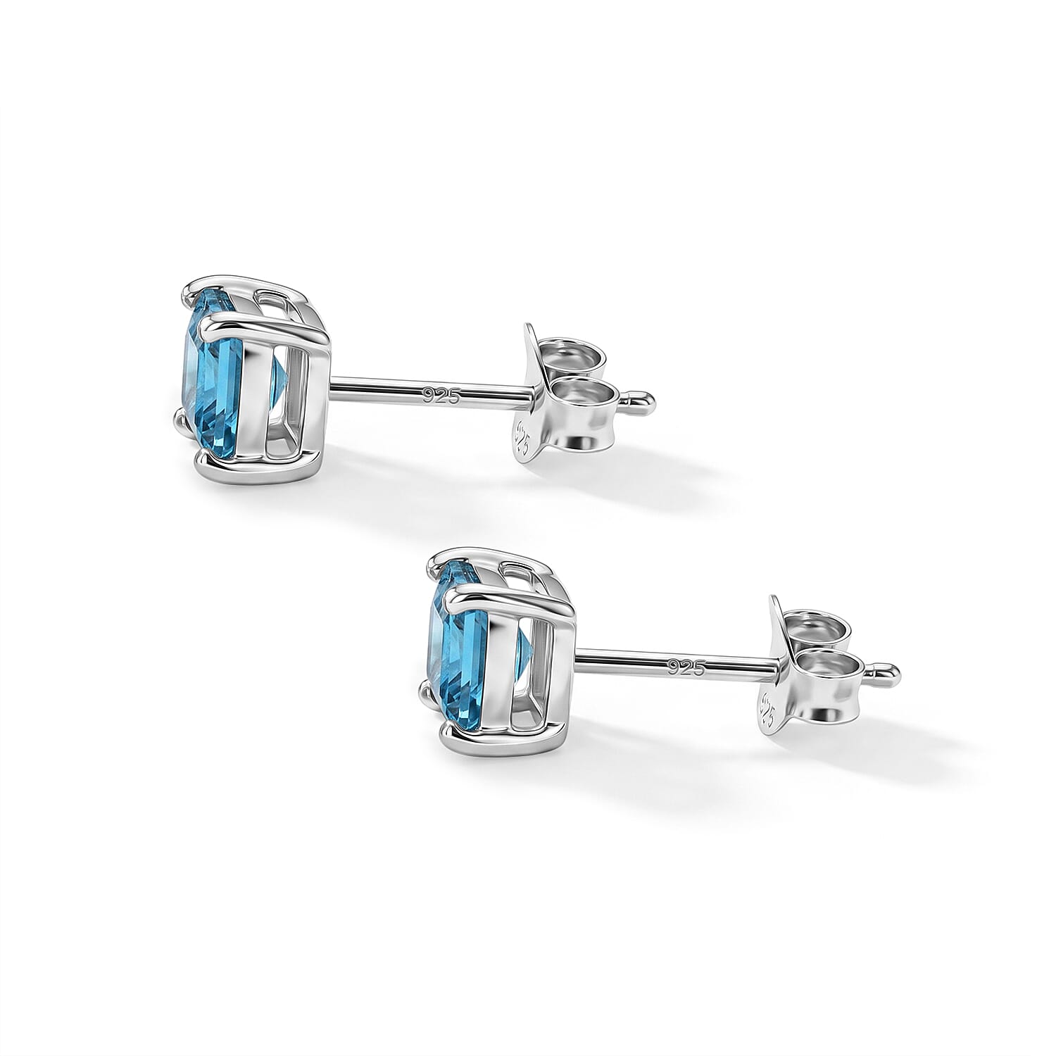 D'Joy - AAA RatanakirI Blue Zircon Solitaire Stud Earring with Push Back in Rhodium Overlay Sterling Silver 2.00 Ct.