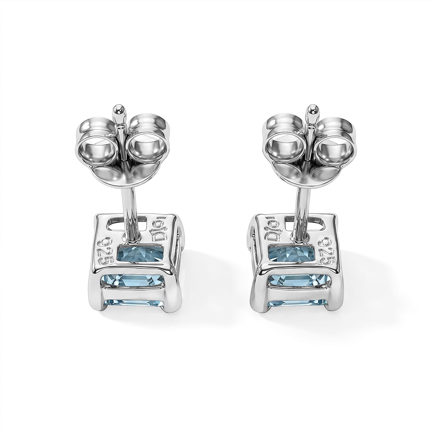 D'Joy - AAA RatanakirI Blue Zircon Solitaire Stud Earring with Push Back in Rhodium Overlay Sterling Silver 2.00 Ct.