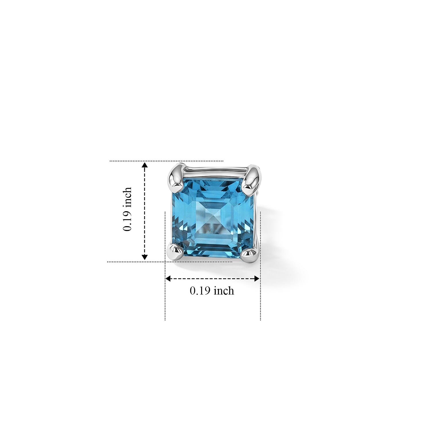 D'Joy - AAA RatanakirI Blue Zircon Solitaire Stud Earring with Push Back in Rhodium Overlay Sterling Silver 2.00 Ct.