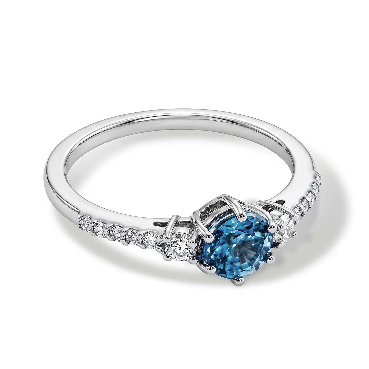 Luxuriant Blue Zircon, Lab Grown Diamond Ring in Rhodium OverlaySterling Silver  1.390  Ct.