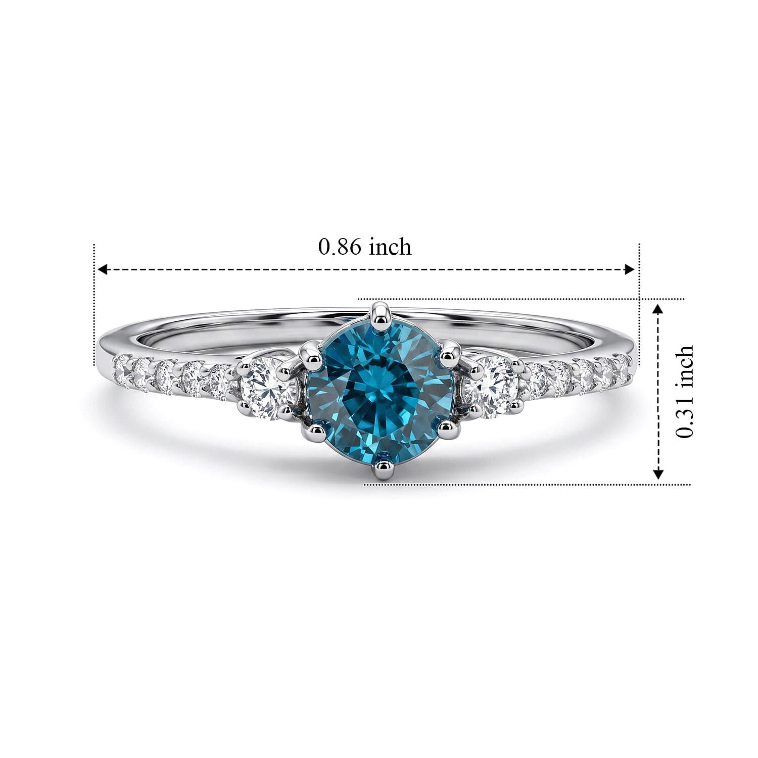 Luxuriant Blue Zircon, Lab Grown Diamond Ring in Rhodium OverlaySterling Silver  1.390  Ct.