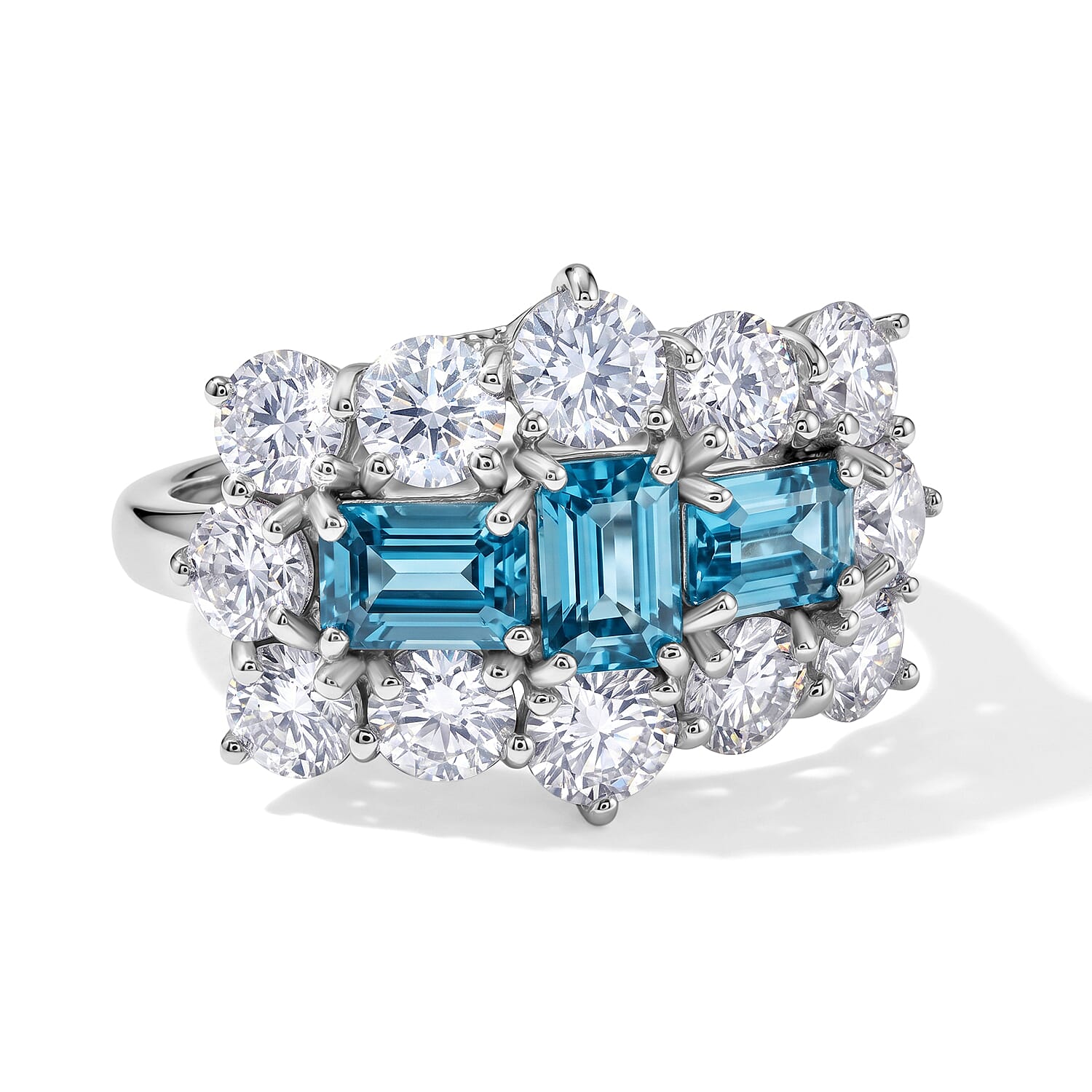 D'Joy Blue Zircon, Moissanite Ring in Rhodium OverlaySterling Silver  5.850  Ct.