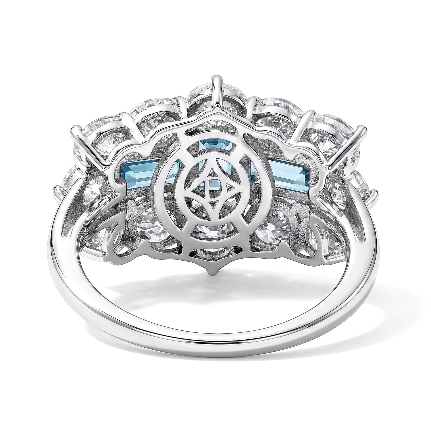 D'Joy Blue Zircon, Moissanite Ring in Rhodium OverlaySterling Silver  5.850  Ct.