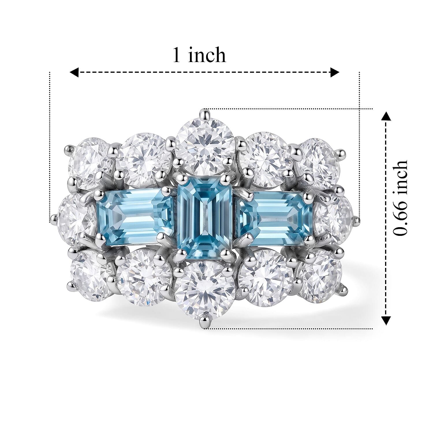 D'Joy Blue Zircon, Moissanite Ring in Rhodium OverlaySterling Silver  5.850  Ct.