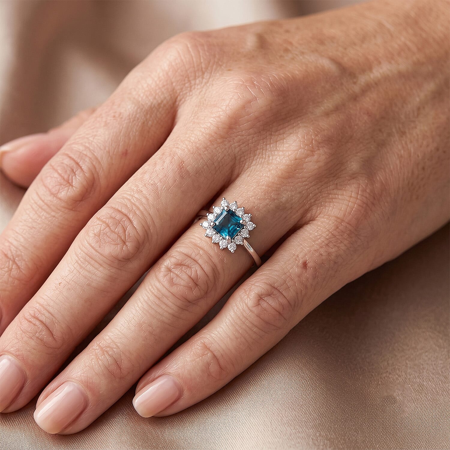 Luxuriant Blue Zircon, Lab Grown Diamond Ring in Rhodium OverlaySterling Silver  1.800  Ct.