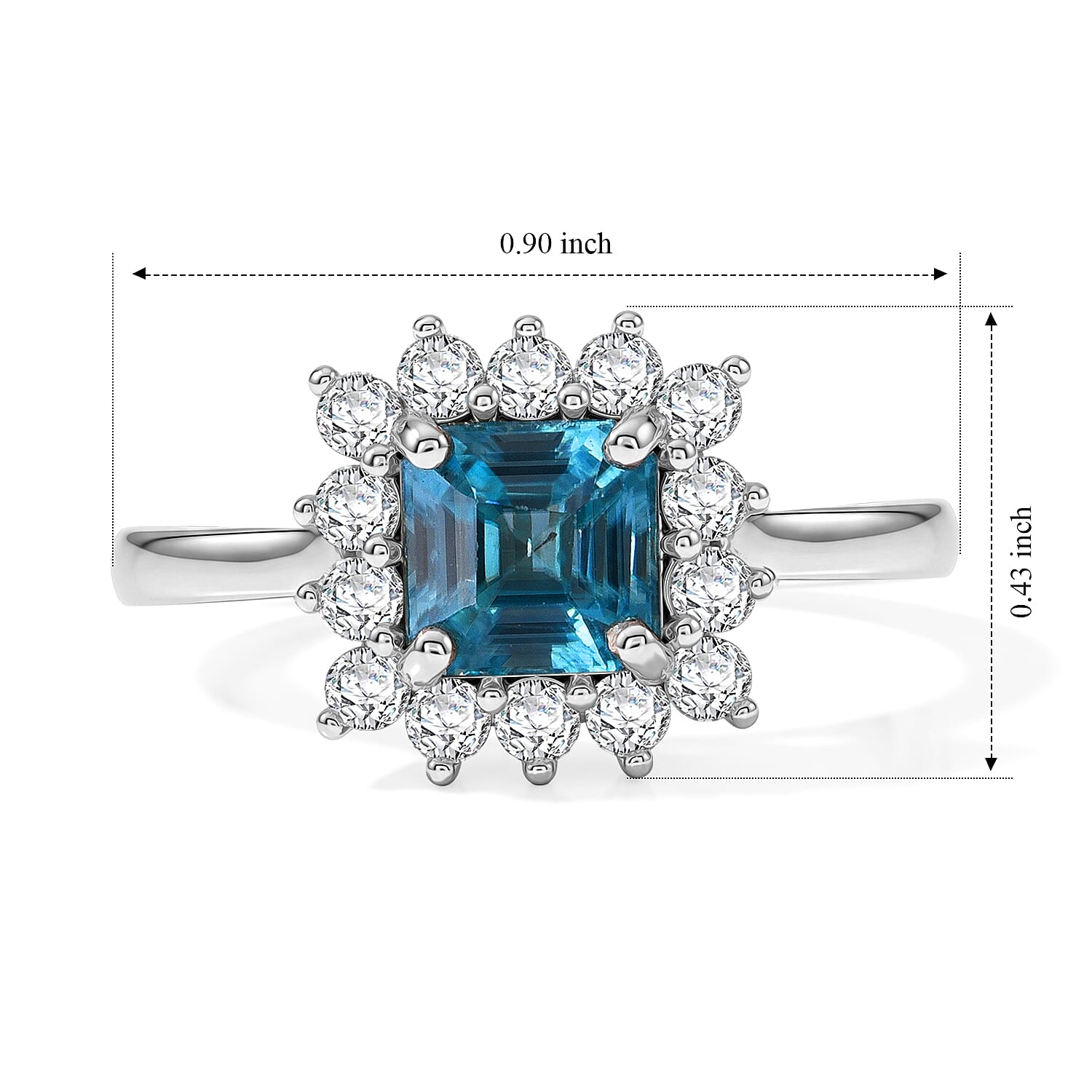 Luxuriant Blue Zircon, Lab Grown Diamond Ring in Rhodium OverlaySterling Silver  1.800  Ct.