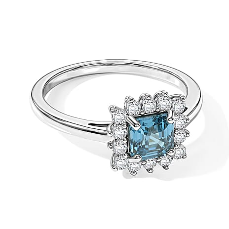 Luxuriant Blue Zircon, Lab Grown Diamond Ring in Rhodium OverlaySterling Silver  1.800  Ct.