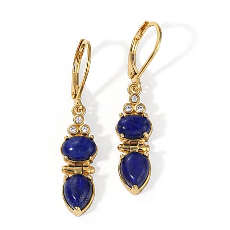 EverTrue - Lapis Lazuli & Moissanite Dangling Earring with Lever Back in Yellow Gold Tone 6.10 Ct.