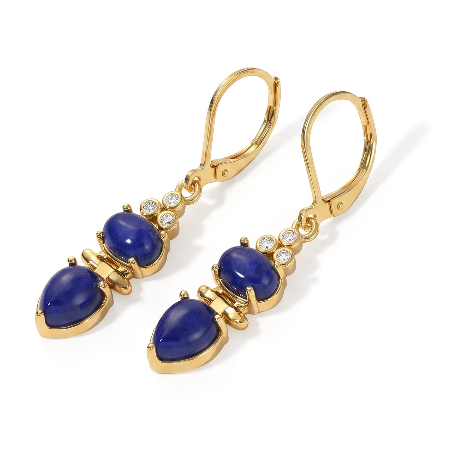 EverTrue - Lapis Lazuli & Moissanite Dangling Earring with Lever Back in Yellow Gold Tone 6.10 Ct.