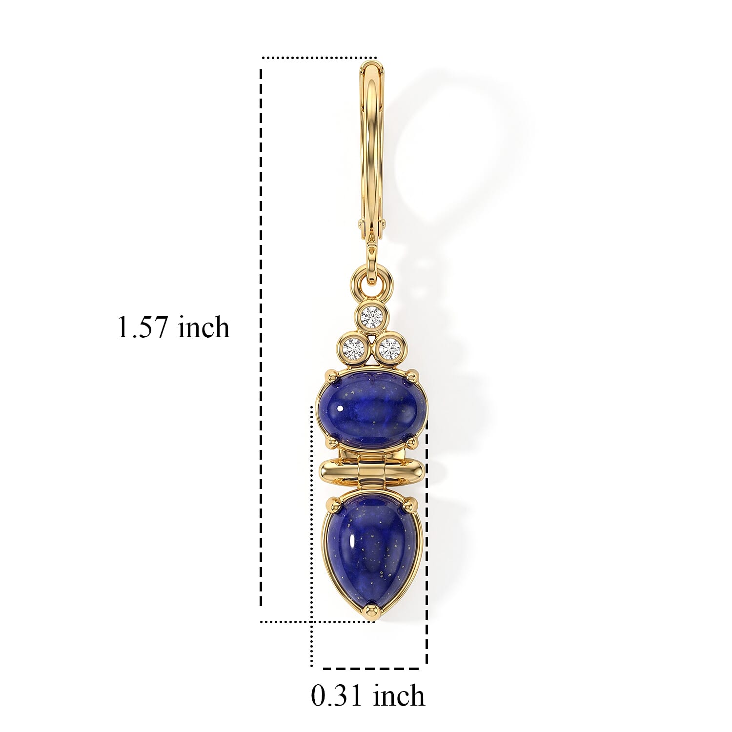 EverTrue - Lapis Lazuli & Moissanite Dangling Earring with Lever Back in Yellow Gold Tone 6.10 Ct.