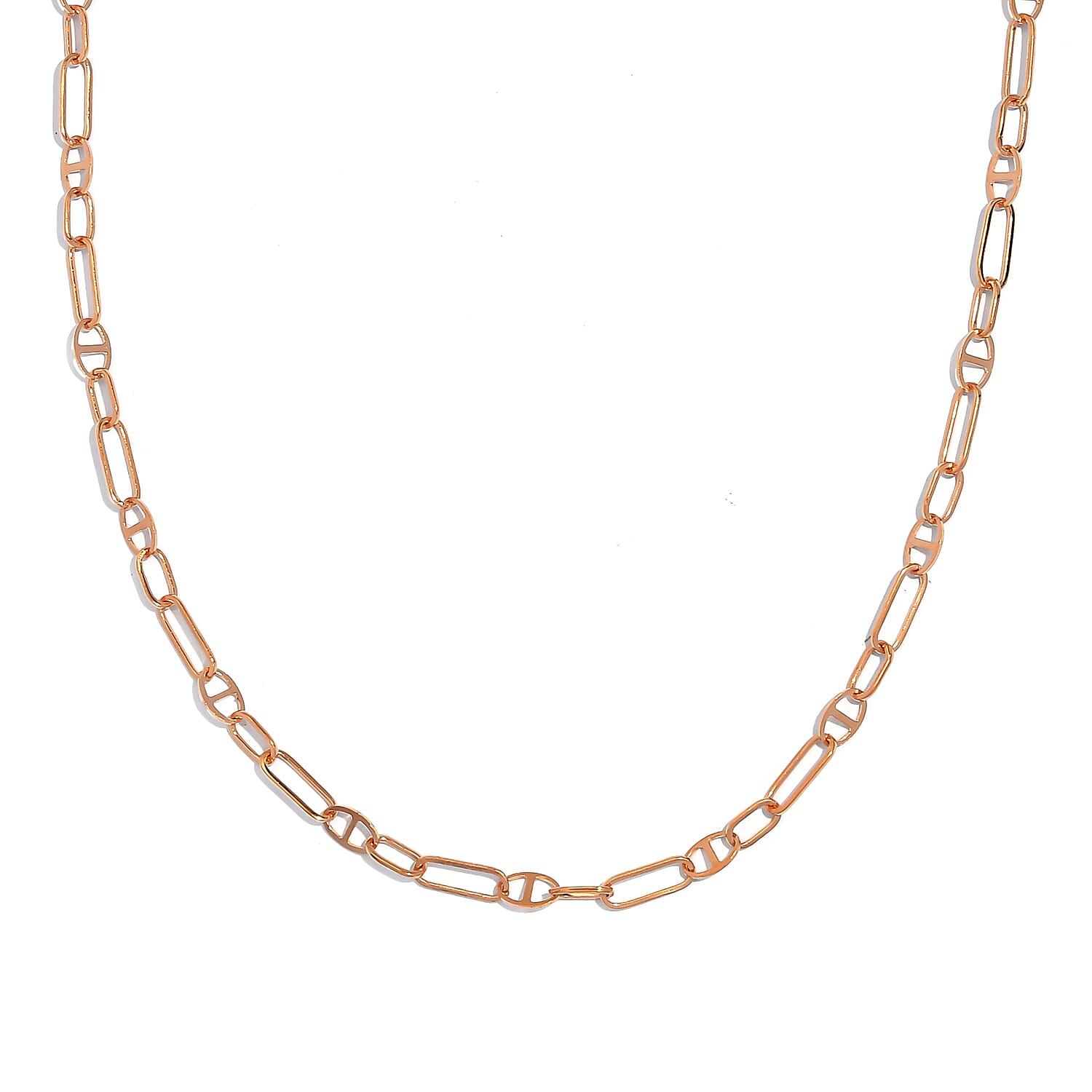 Italian Made- Rose Gold Overlay Sterling Silver Paperclip Necklace (Size - 24) With Lobster Clasp