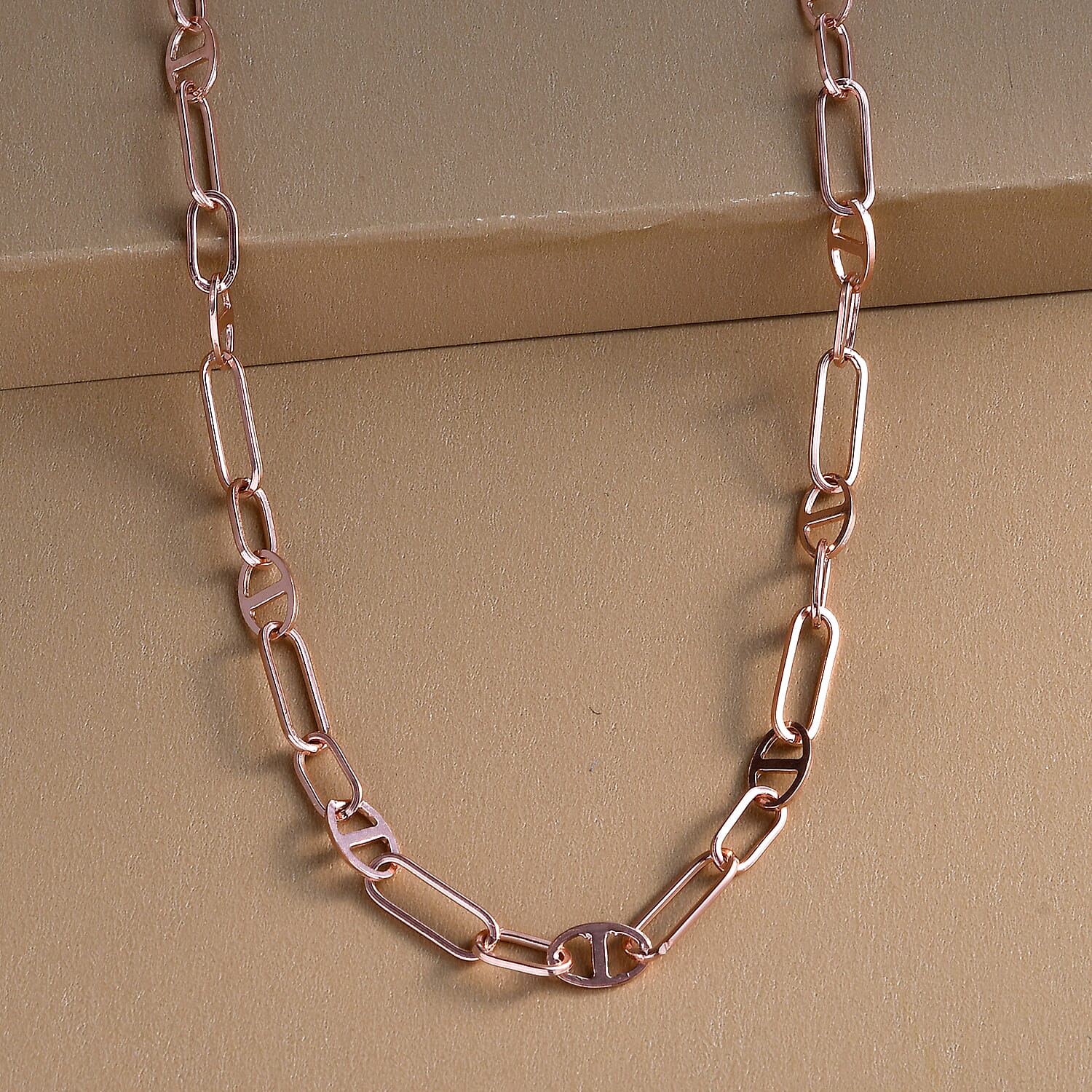 Italian Made- Rose Gold Overlay Sterling Silver Paperclip Necklace (Size - 24) With Lobster Clasp