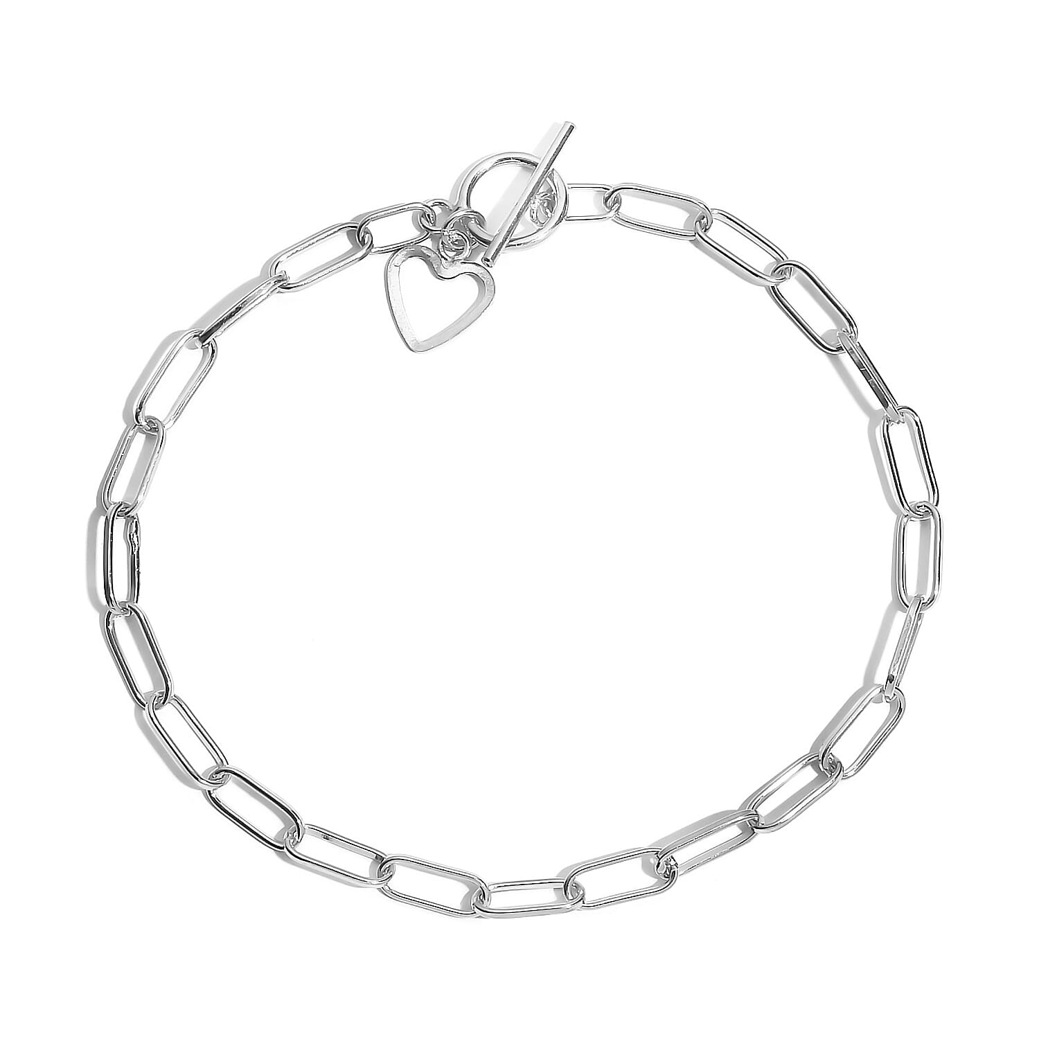 Platinum Overlay Sterling Silver Paperclip Bracelet (Size - 7.5) With T-Bar Clasp