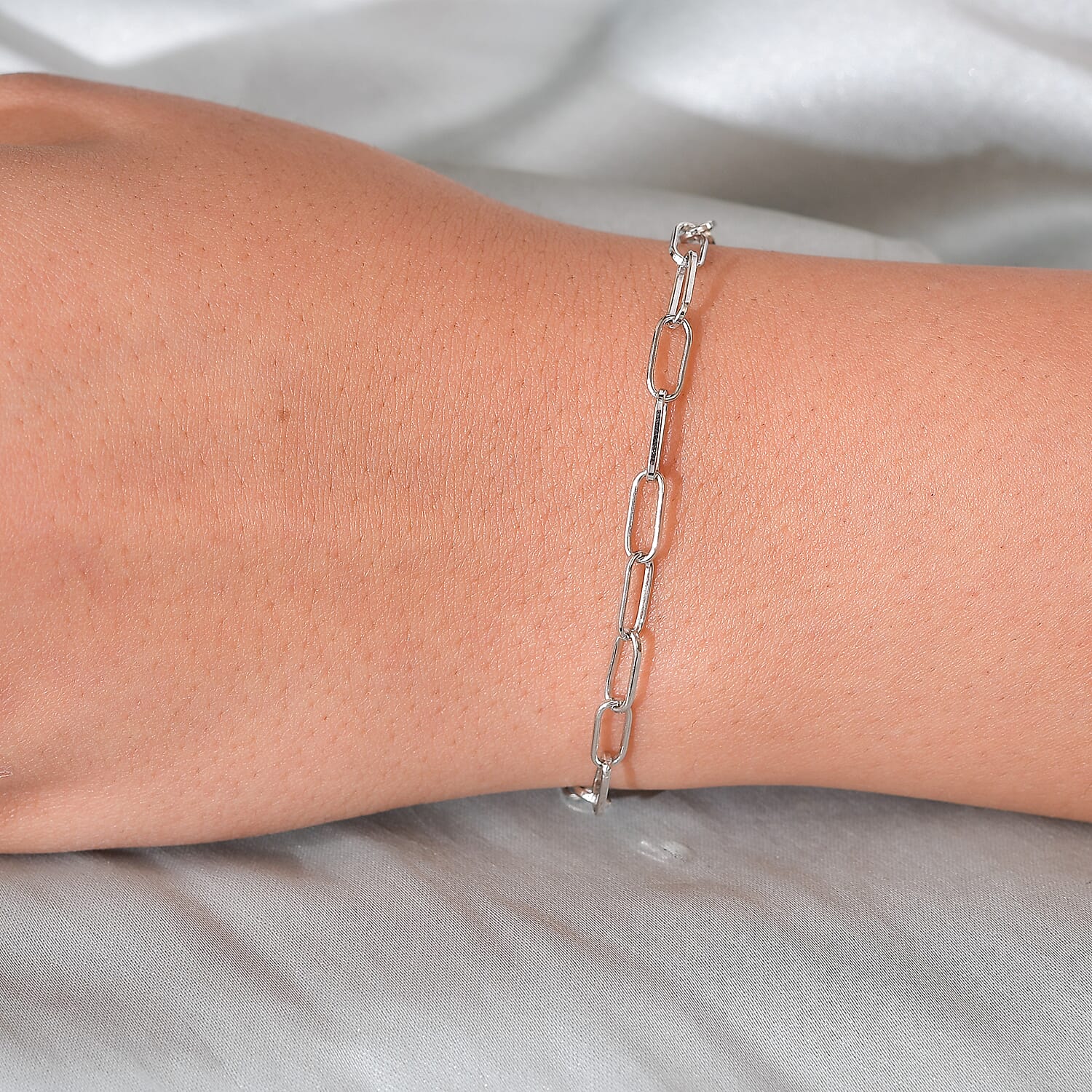 Platinum Overlay Sterling Silver Paperclip Bracelet (Size - 7.5) With T-Bar Clasp