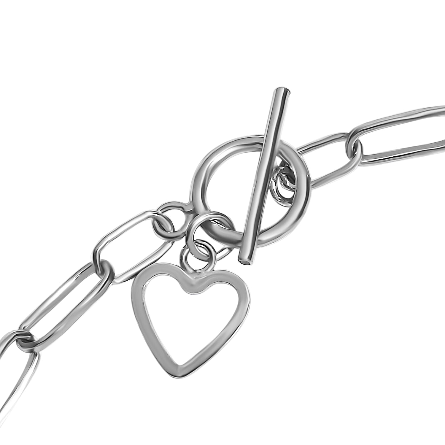 Platinum Overlay Sterling Silver Paperclip Bracelet (Size - 7.5) With T-Bar Clasp