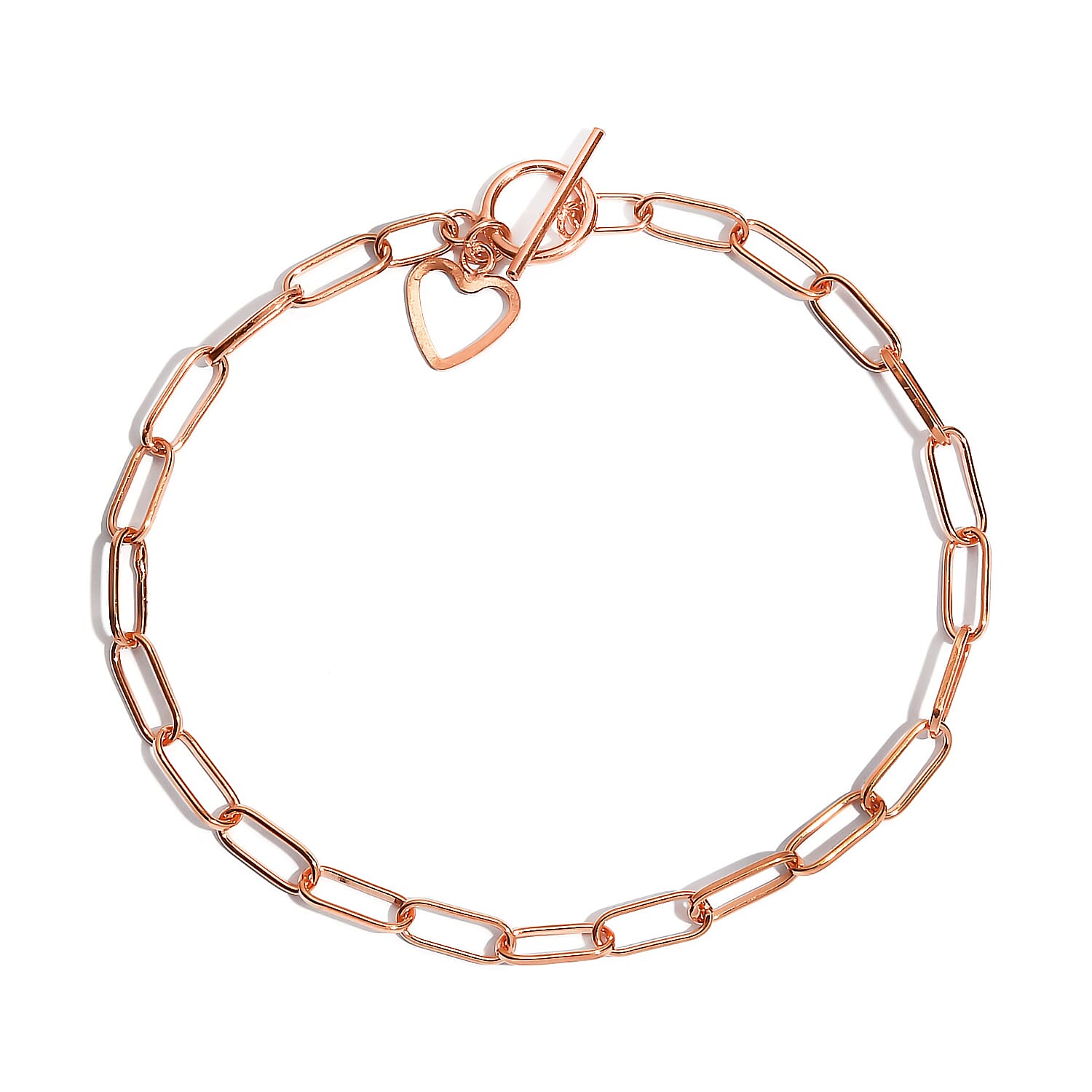 Rose Gold Overlay Sterling Silver Paperclip Bracelet (Size - 7.5) With T-Bar Clasp.