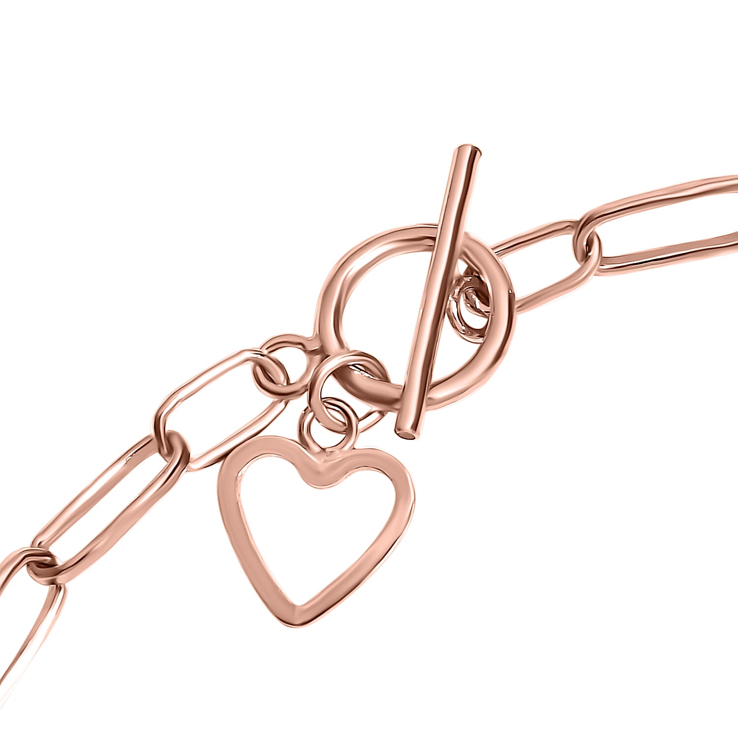 Rose Gold Overlay Sterling Silver Paperclip Bracelet (Size - 7.5) With T-Bar Clasp.