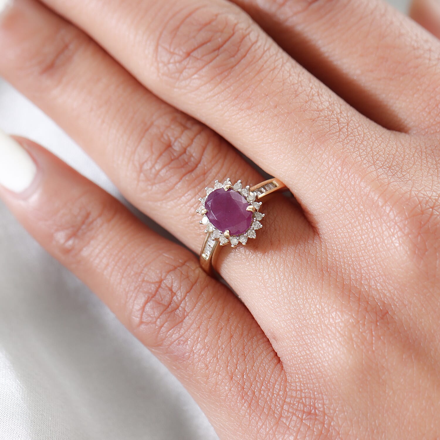 9K Yellow Gold Natural Moroccan Ruby and Diamond Ring 2.00 Ct.