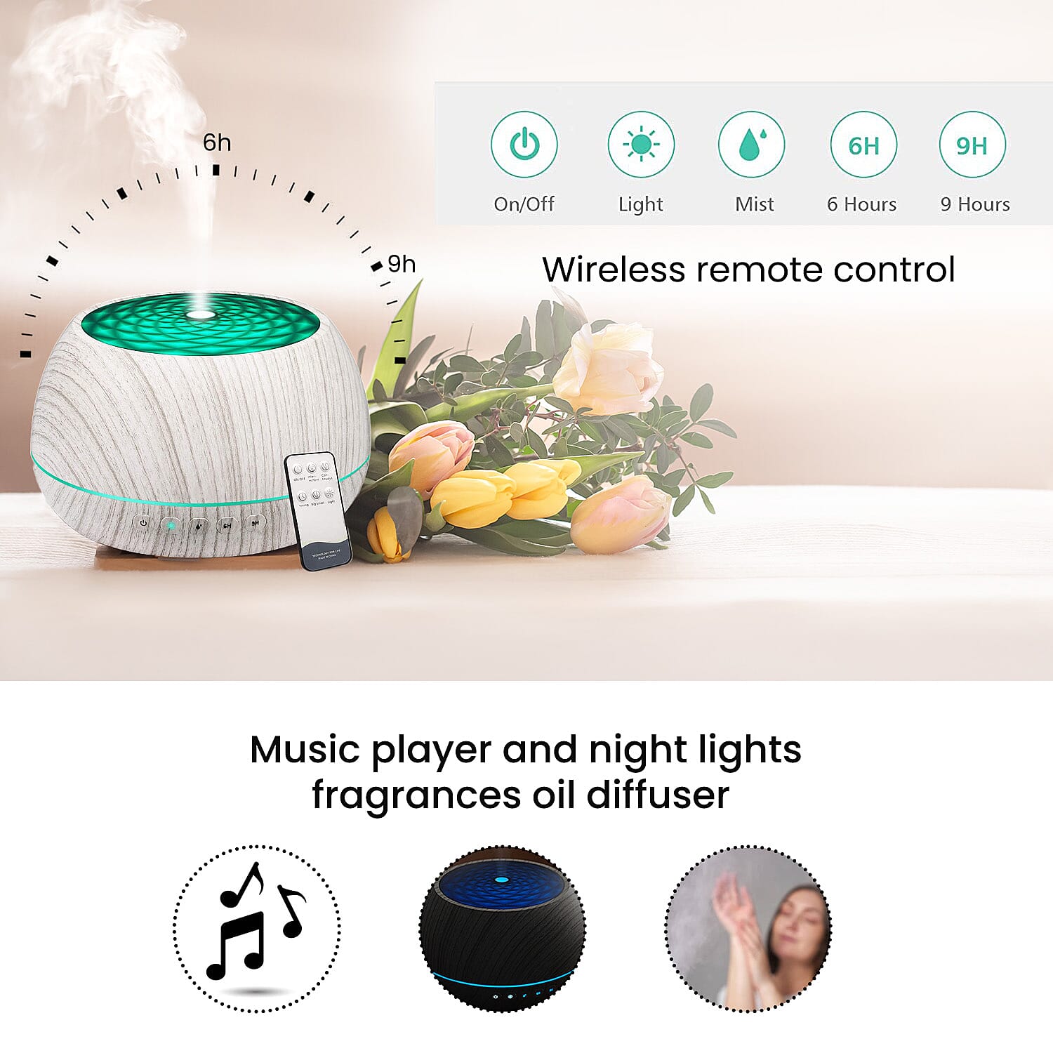 The 5th Season Luxury Cool Mist SPA Aroma Humidifier (1000ml), Lamp, Bluetooth Speaker with Remote and 6 Fragrance Oils