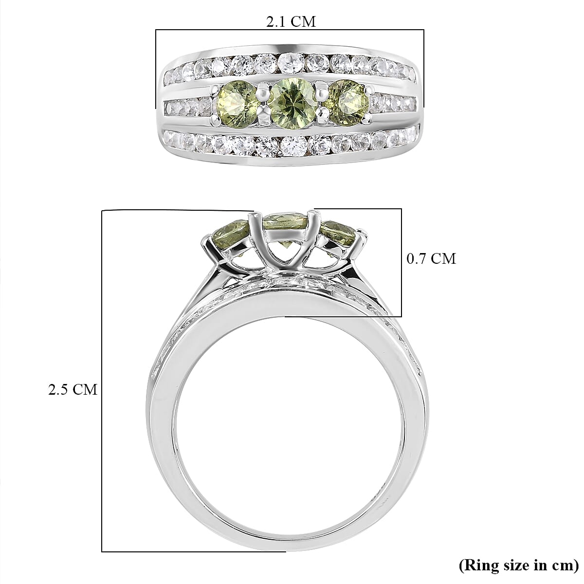 Demantoid Garnet and Natural Cambodian Zircon Ring in Platinum Overlay Sterling Silver 1.83 Ct