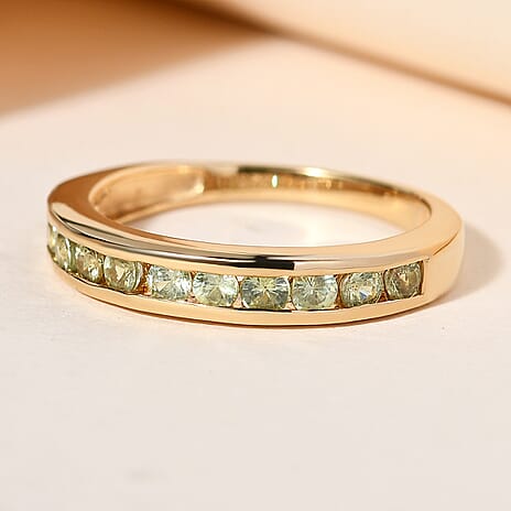 Demantoid Garnet Half Eternity Ring in 14K Gold Overlay Sterling Silver