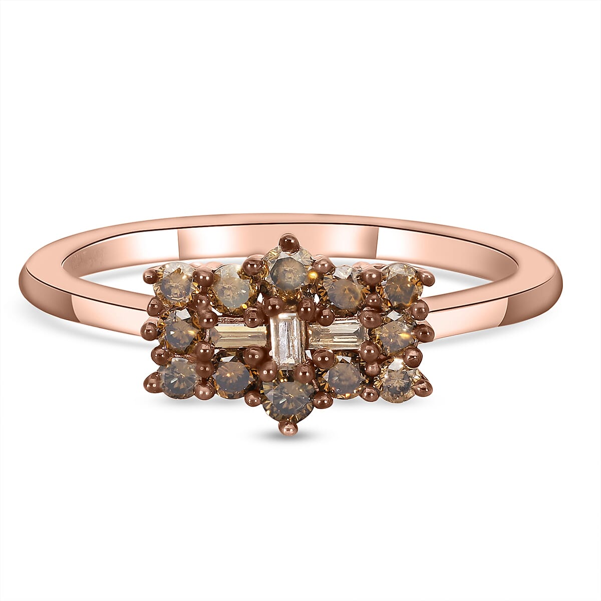 Natural Champagne Diamond Boat Ring in 18K Rose Gold Vermeil Plated Sterling Silver 0.50 Ct.