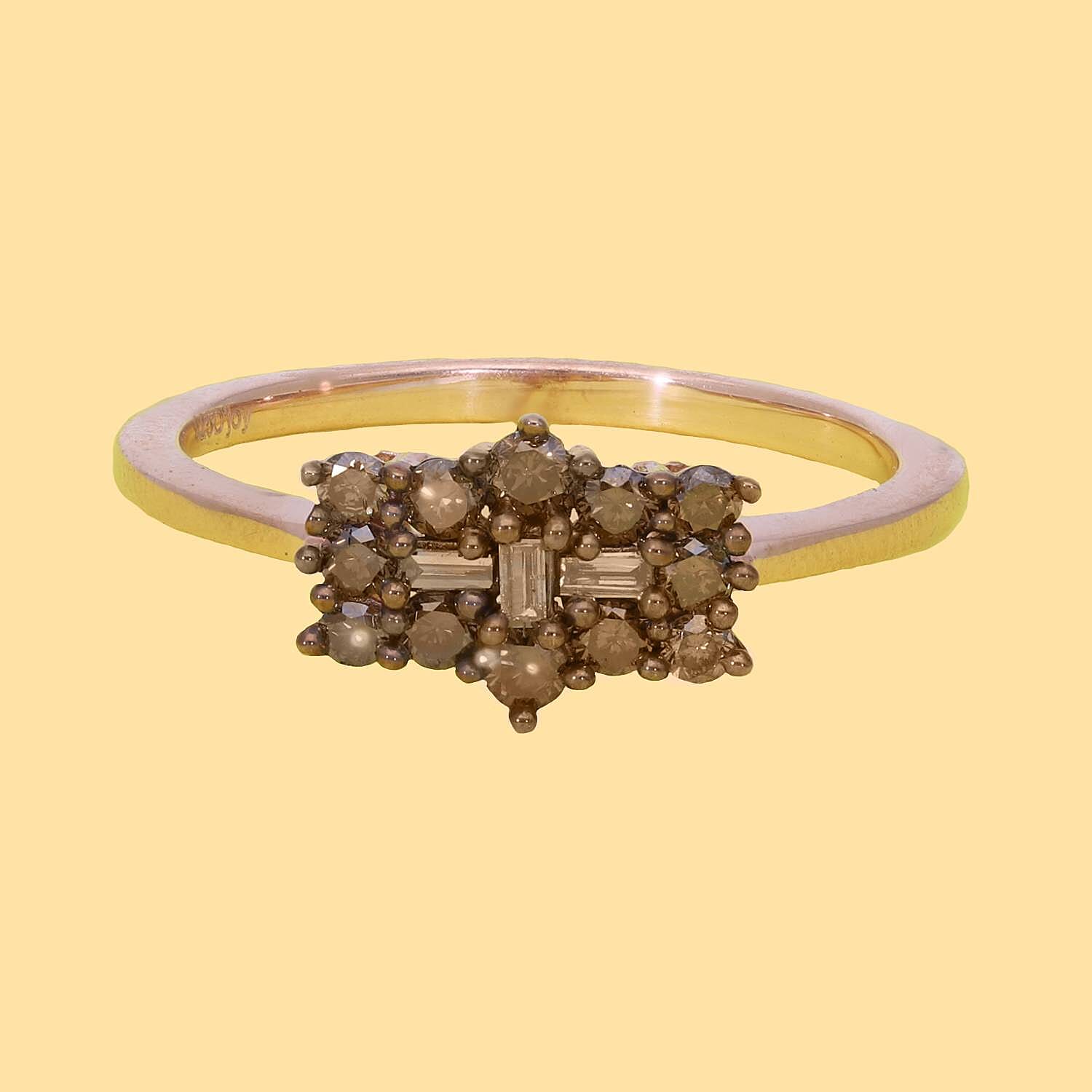 Natural Champagne Diamond Boat Ring in 18K Rose Gold Vermeil Plated Sterling Silver 0.50 Ct.