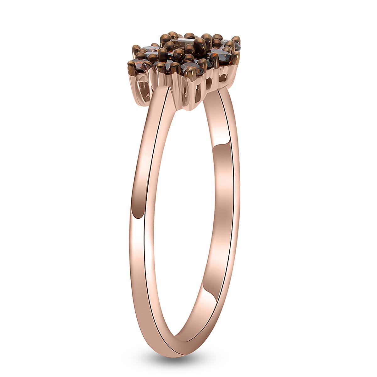 Natural Champagne Diamond Boat Ring in 18K Rose Gold Vermeil Plated Sterling Silver 0.50 Ct.