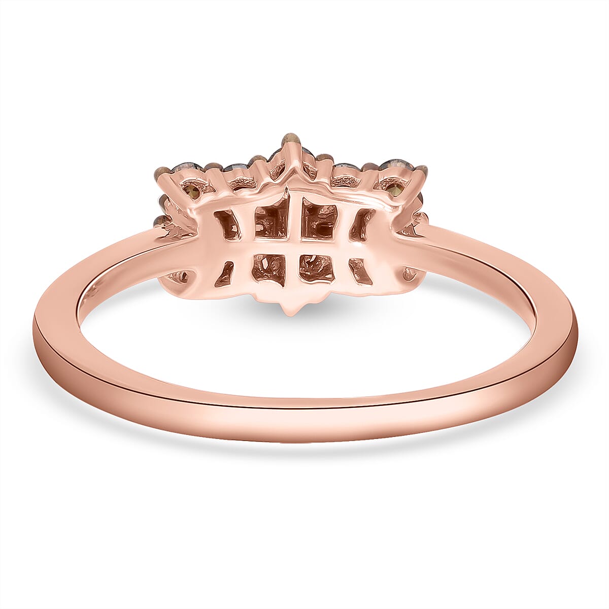 Natural Champagne Diamond Boat Ring in 18K Rose Gold Vermeil Plated Sterling Silver 0.50 Ct.