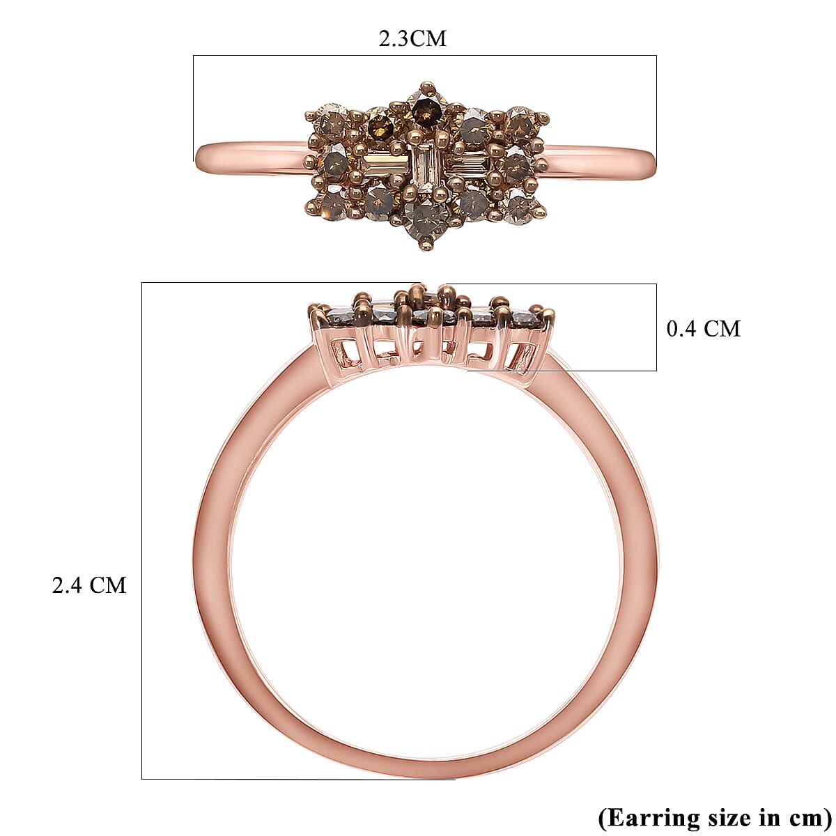 Natural Champagne Diamond Boat Ring in 18K Rose Gold Vermeil Plated Sterling Silver 0.50 Ct.
