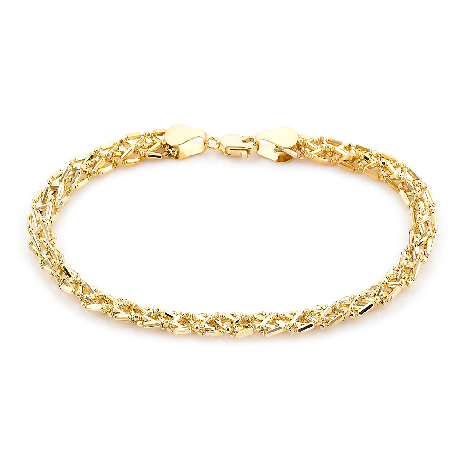 Close Out Deal - 9K Yellow Gold Barrel and Beads Twisted Bracelet (Size - 7.5) With Lobster Clasp, Gold Wt. 4.40 Gms