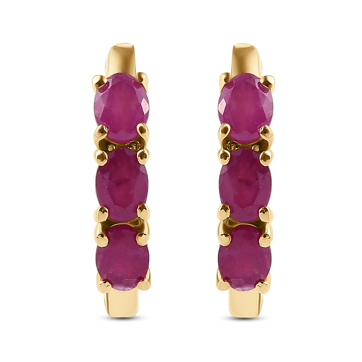 Moroccan Ruby Hoop Earrings in 14K Gold Overlay Sterling Silver 1.23 Ct.