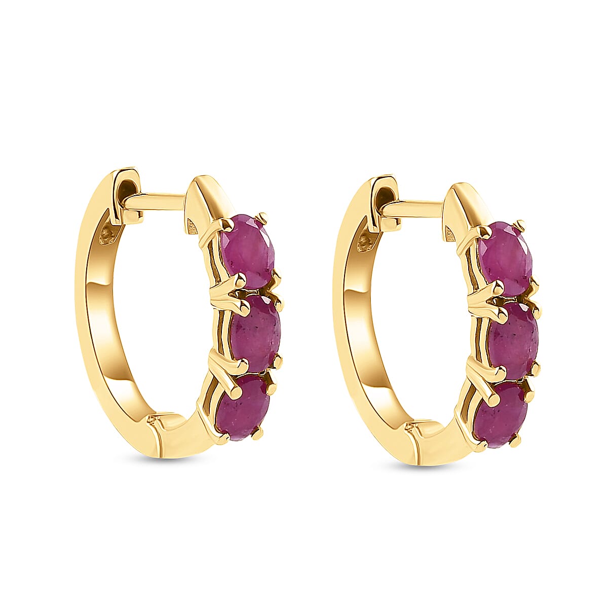 Moroccan Ruby Hoop Earrings in 14K Gold Overlay Sterling Silver 1.23 Ct.