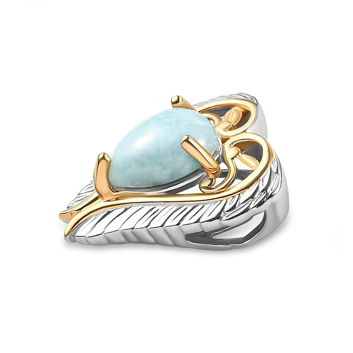 Larimar Pendant in Yellow Gold & Platinum Overlay Sterling Silver 1.60 Ct.