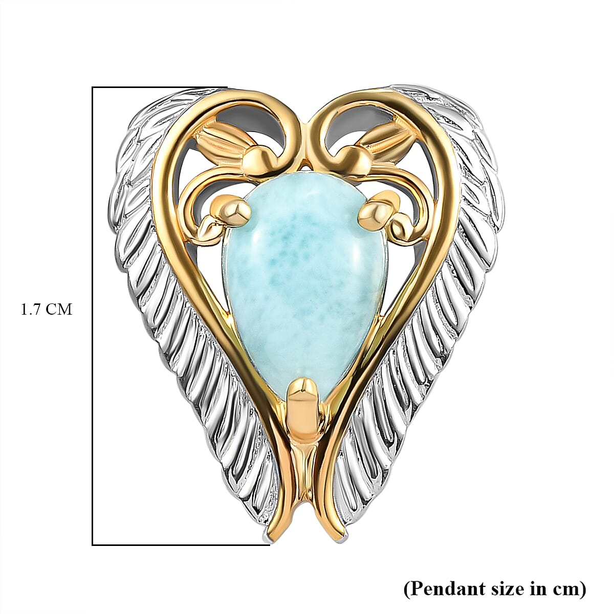 Larimar Pendant in Yellow Gold & Platinum Overlay Sterling Silver 1.60 Ct.