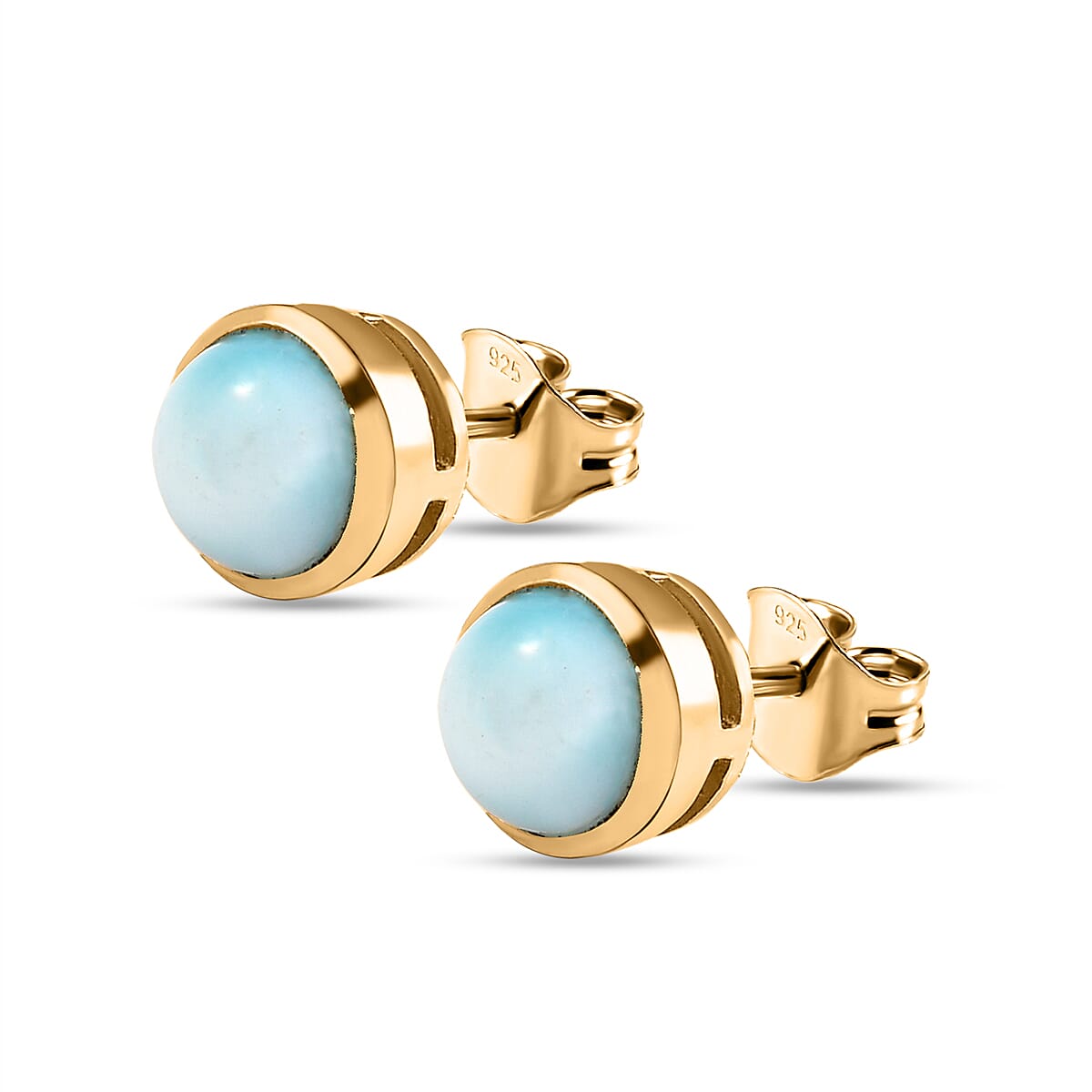 Larimar Stud Earrings (with Push Back) in 14K Gold Overlay Sterling Silver 1.88 Ct.