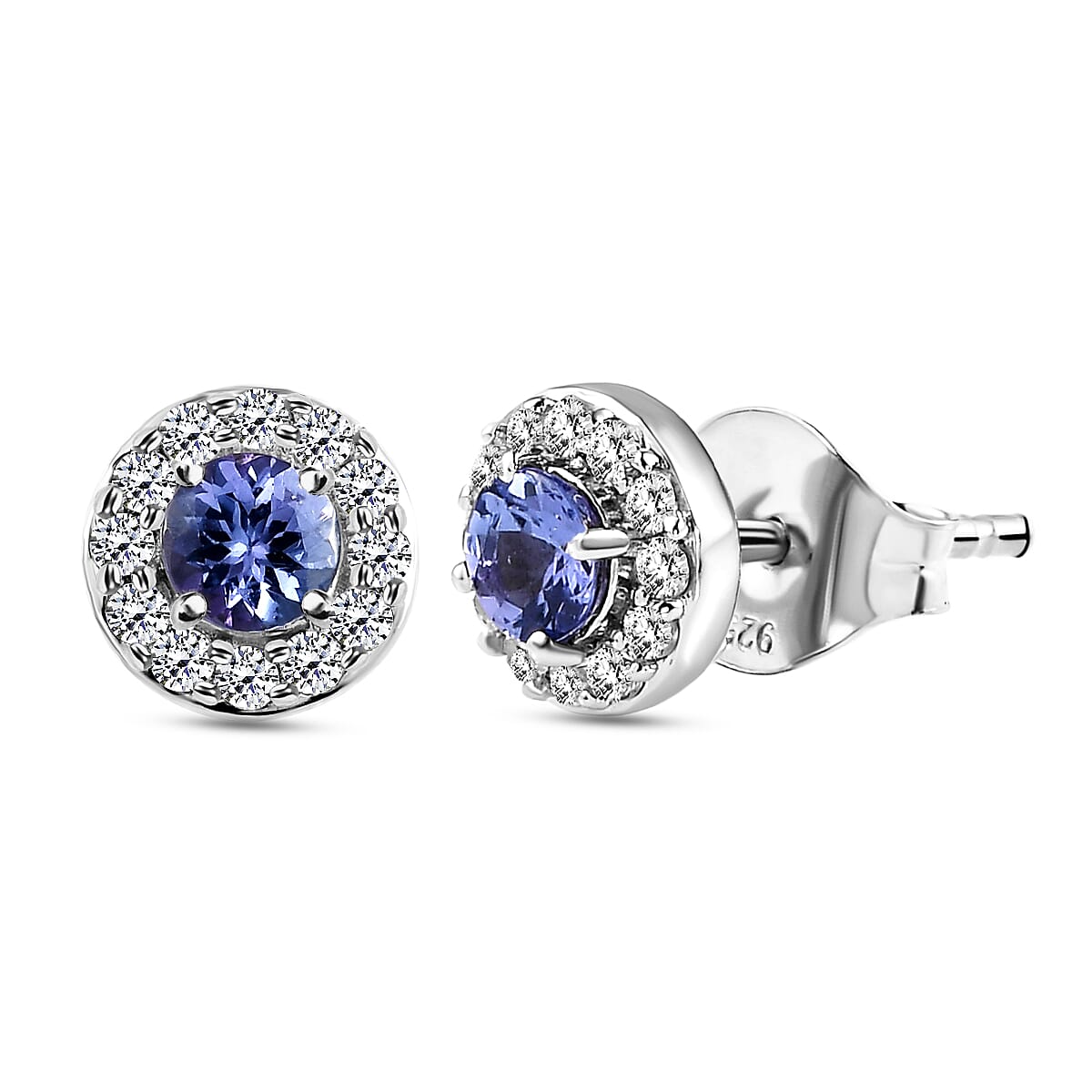 Tanzanite and Natural Cambodian Zircon Stud Earrings (With Push Back) in Sterling Silver 1.00 Ct.