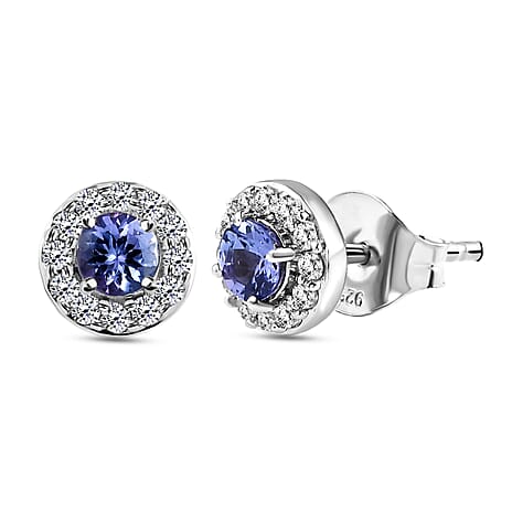 Tanzanite and Natural Cambodian Zircon Stud Earrings (With Push Back) in Sterling Silver 1.00 Ct.