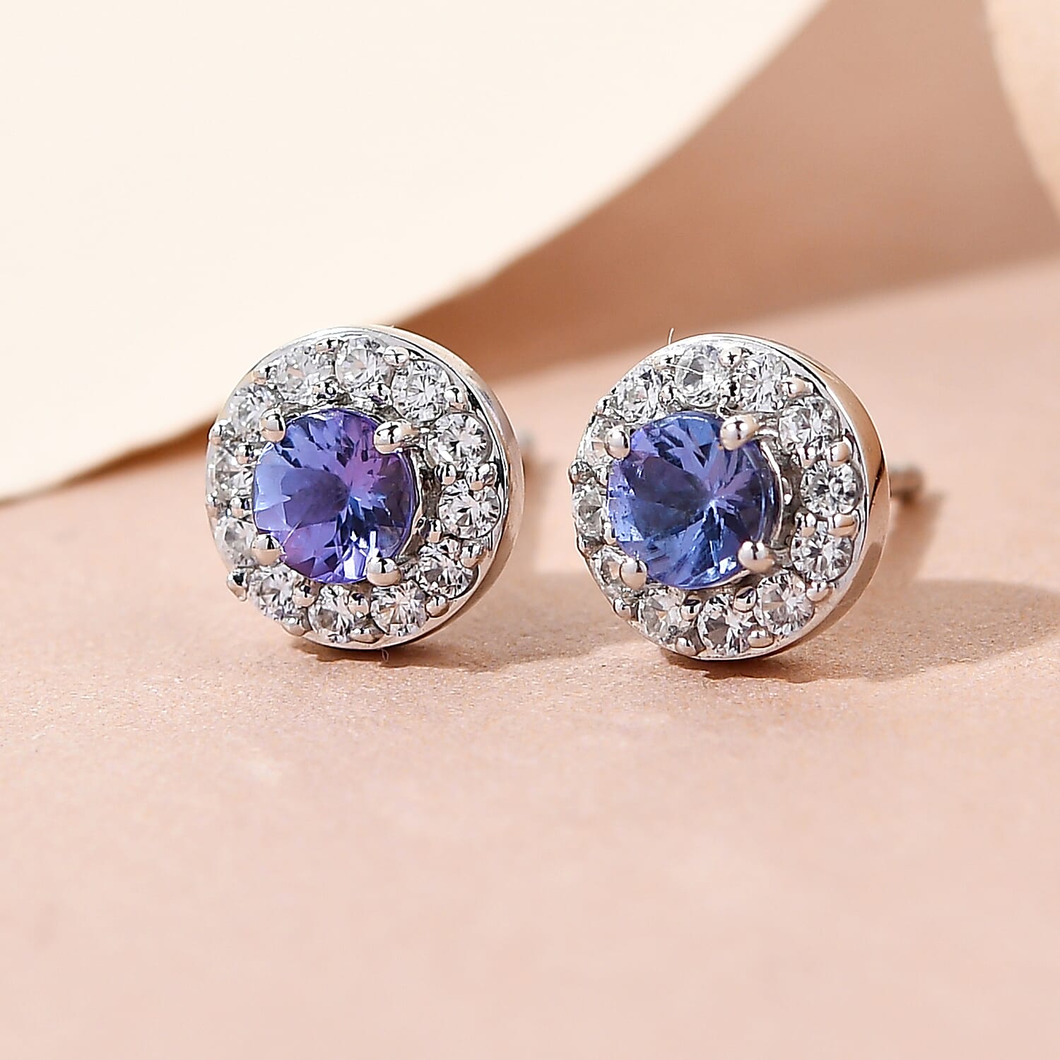 Tanzanite and Natural Cambodian Zircon Stud Earrings (With Push Back) in Sterling Silver 1.00 Ct.