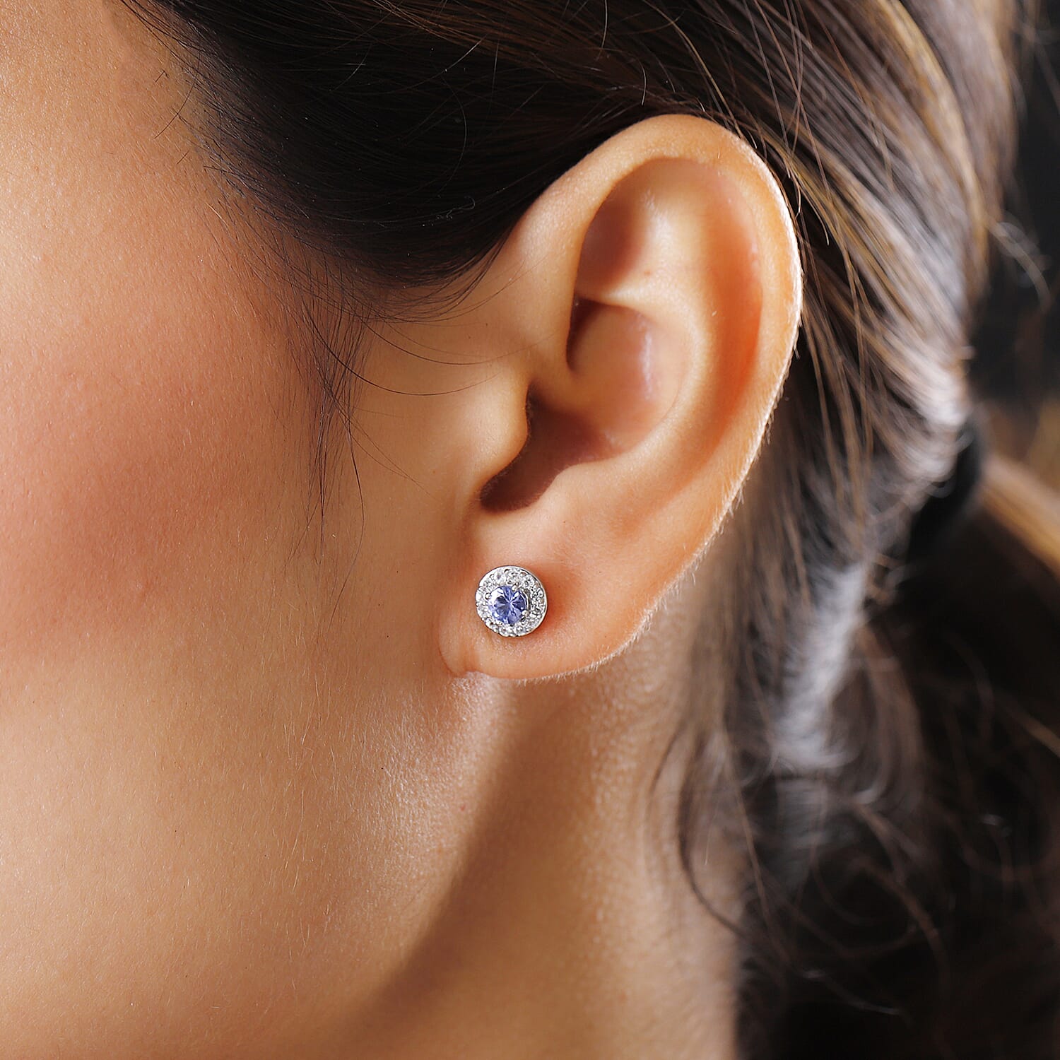 Tanzanite and Natural Cambodian Zircon Stud Earrings (With Push Back) in Sterling Silver 1.00 Ct.