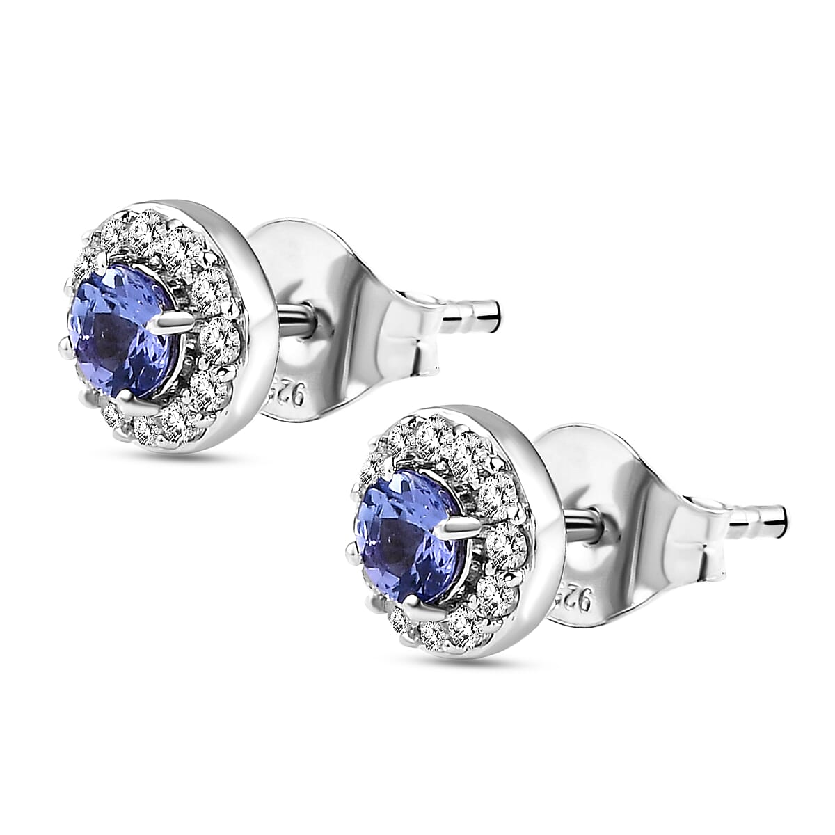 Tanzanite and Natural Cambodian Zircon Stud Earrings (With Push Back) in Sterling Silver 1.00 Ct.