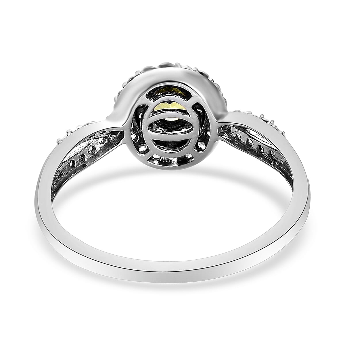 Demantoid Garnet and Natural Cambodian Zircon Cluster Ring in Platinum Overlay Sterling Silver 1.16 Ct.