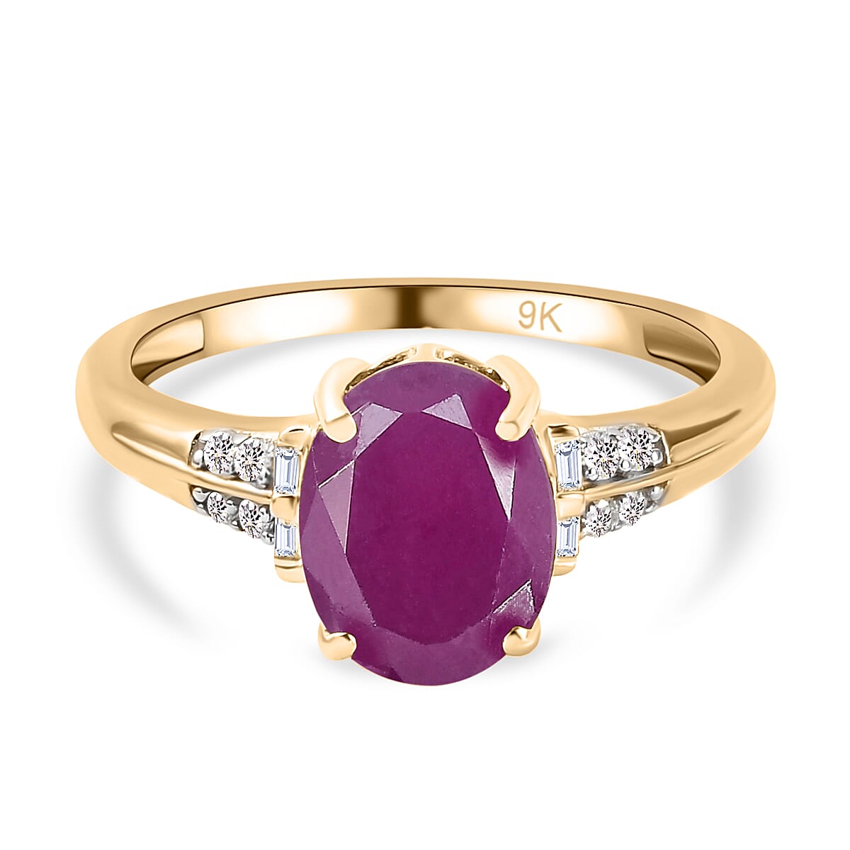9K Yellow Gold Natural Moroccan Ruby and Diamond Ring 2.64 Ct.