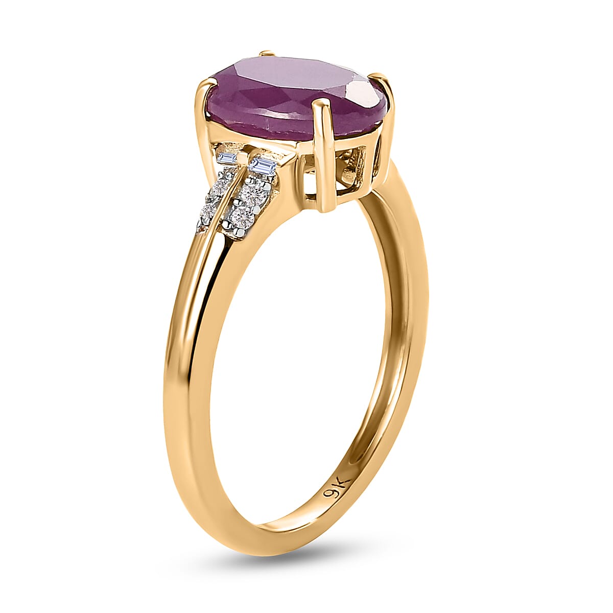 9K Yellow Gold Natural Moroccan Ruby and Diamond Ring 2.64 Ct.