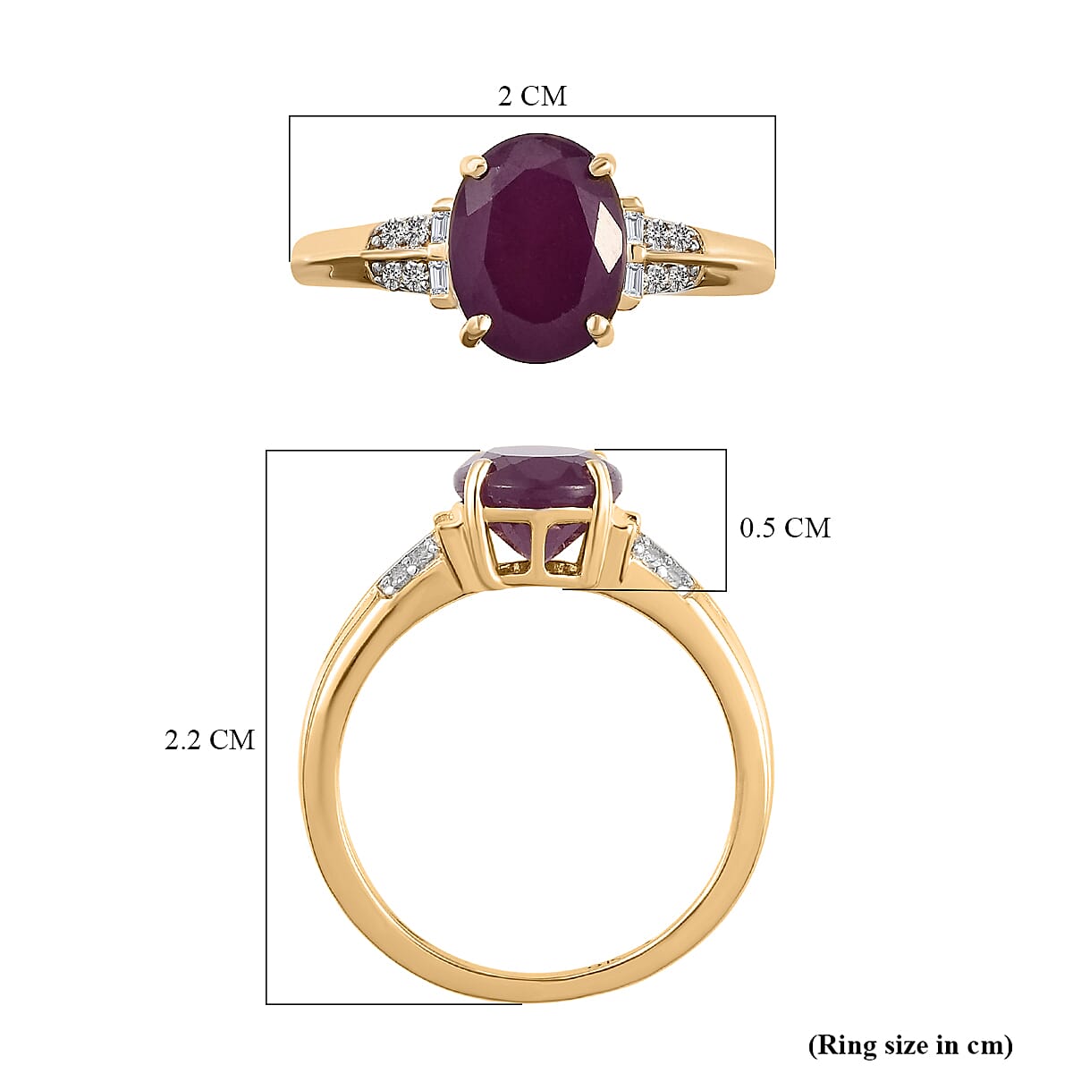9K Yellow Gold Natural Moroccan Ruby and Diamond Ring 2.64 Ct.