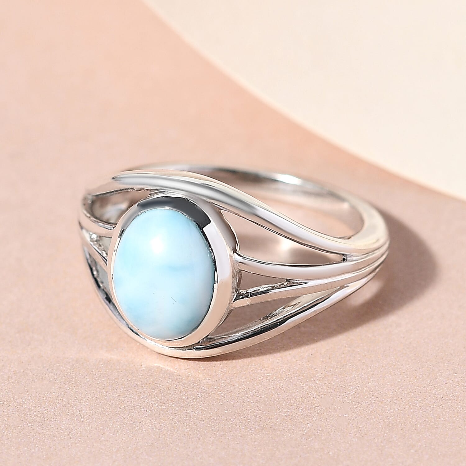 Larimar Solitaire Ring in Platinum Overlay Sterling Silver 2.23 Ct.