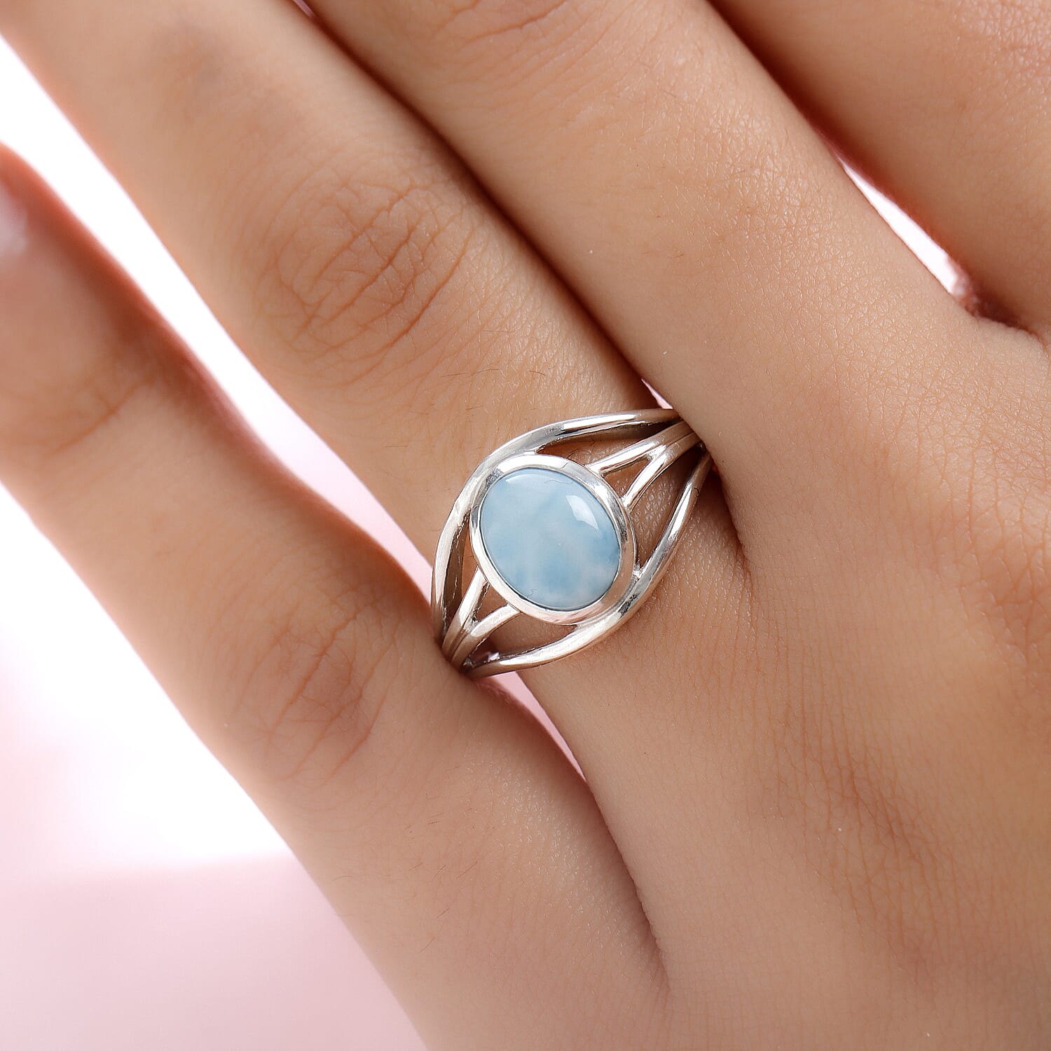 Larimar Solitaire Ring in Platinum Overlay Sterling Silver 2.23 Ct.